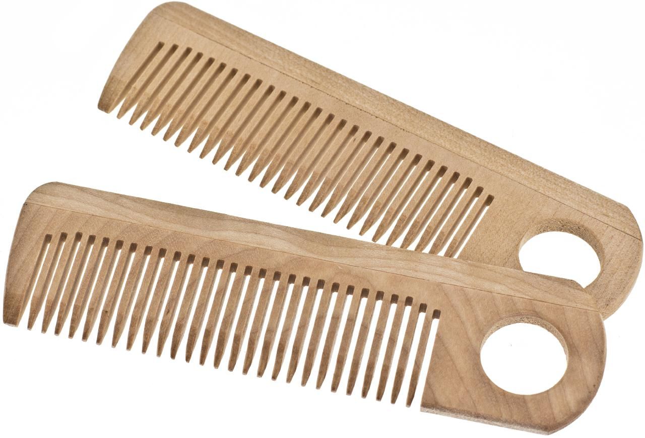 Natural wooden comb with grip holes for hair and beard made of maple wood