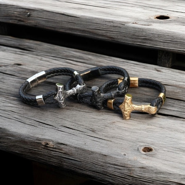 Armband "Mjölner Asgard Knot" Silver och Läder