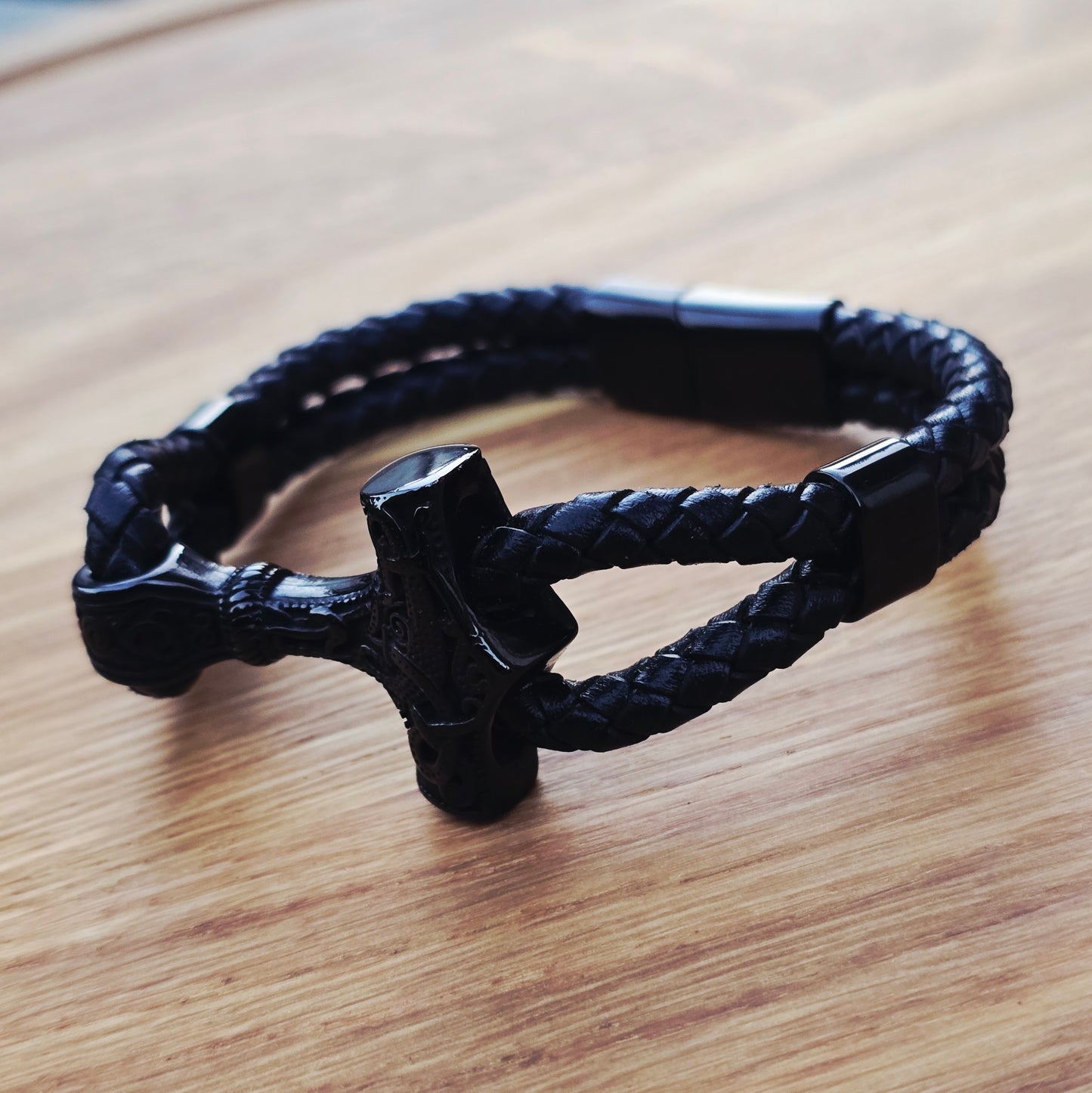 Armband "Mjölner Asgard Knot" Svart och Läder