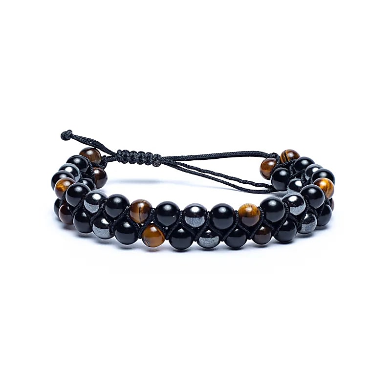 Armband Dubbla, Hematit – Obsidian – Tigeröga