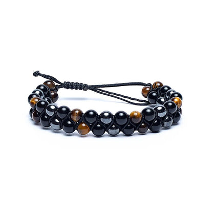 Armband Dubbla, Hematit – Obsidian – Tigeröga