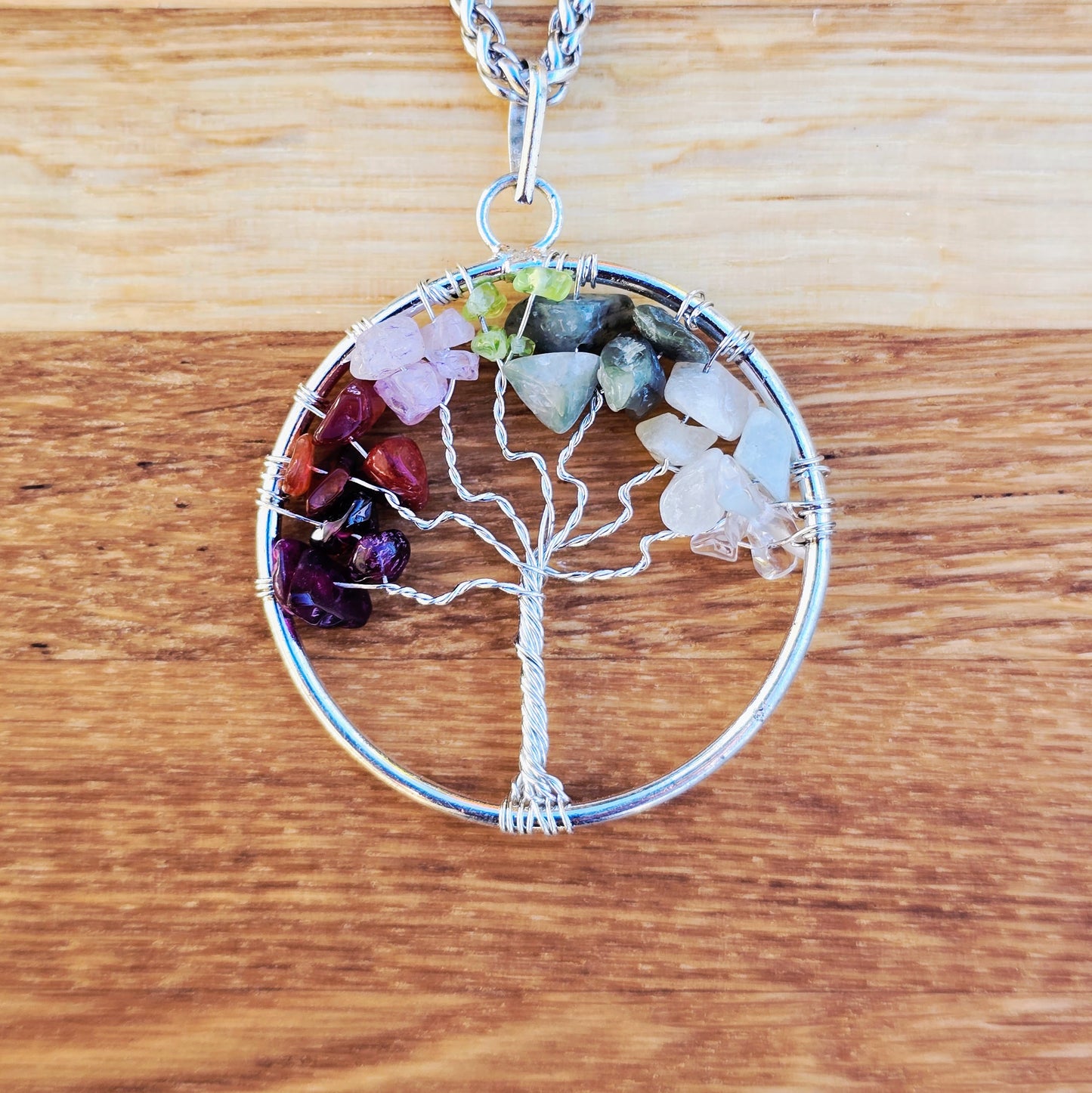 Ädelstenhalsband „Chakra-Livets träd“ Silver XL