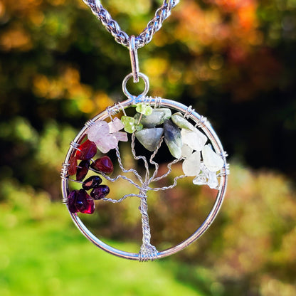Ädelstenhalsband „Chakra-Livets träd“ Silver XL