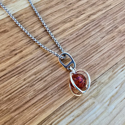 Sterling Silver Pendant with Amber Beads