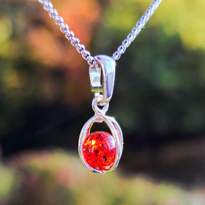 Sterling Silver Pendant with Amber Beads