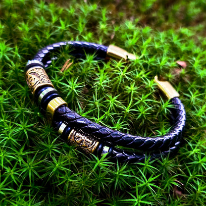 Läder Armband "Vegvisir och valknut dubbla" (2025)