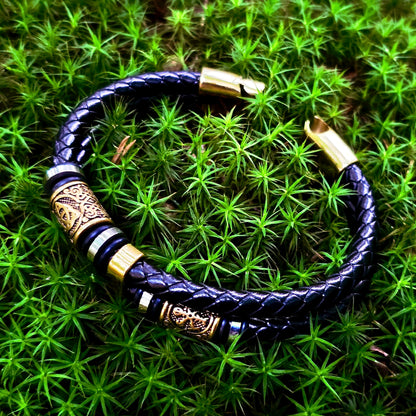 Läder Armband "Vegvisir och valknut dubbla" (2025)