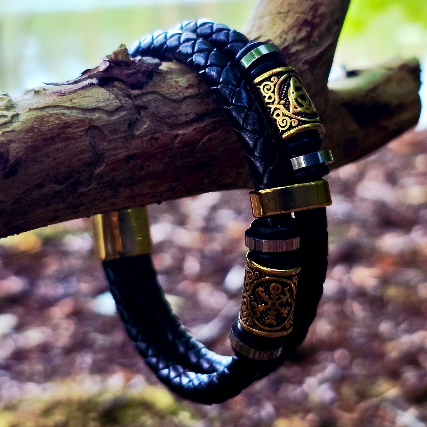 Läder Armband "Vegvisir och valknut dubbla" (2025)