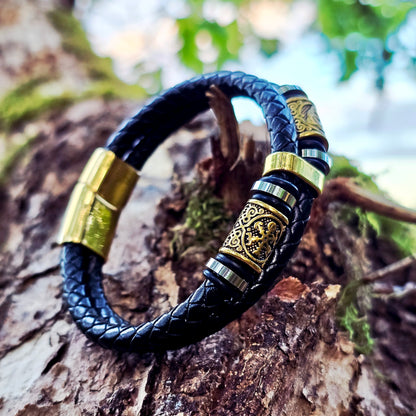 Läder Armband "Vegvisir och valknut dubbla" (2025)