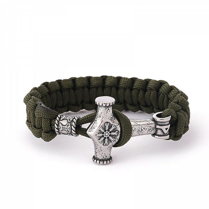 Paracord Armband "Mjölnir Galdrastafir" (Olivgrön)