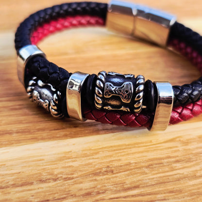 Mjölner Bracelet Leather black / Red 