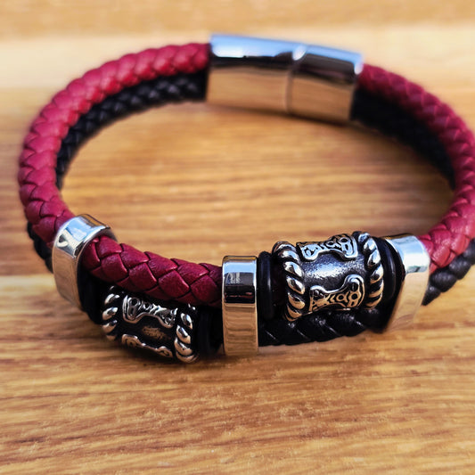 Mjölner Armband Leder schwarz / rot 