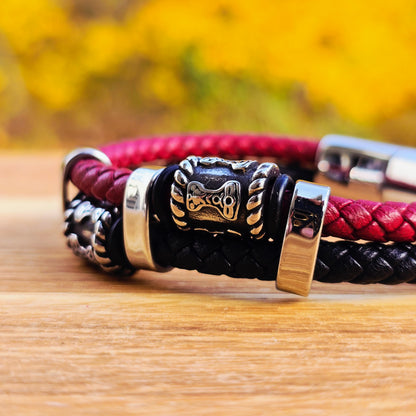 Mjölner Bracelet Leather black / Red 