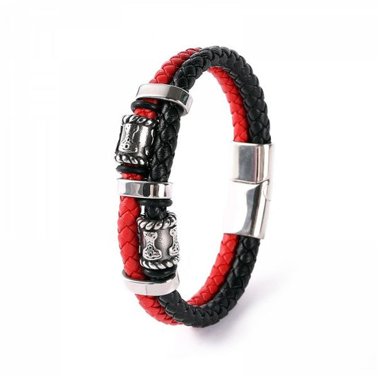Armband "Mjölner Twin Leather" (Schwarz / Rot)