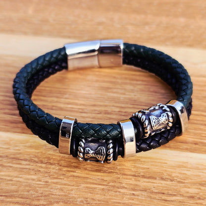 Mjölner Armband Leder schwarz / grün 