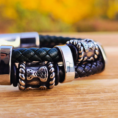 Mjölner Armband Leder schwarz / grün 