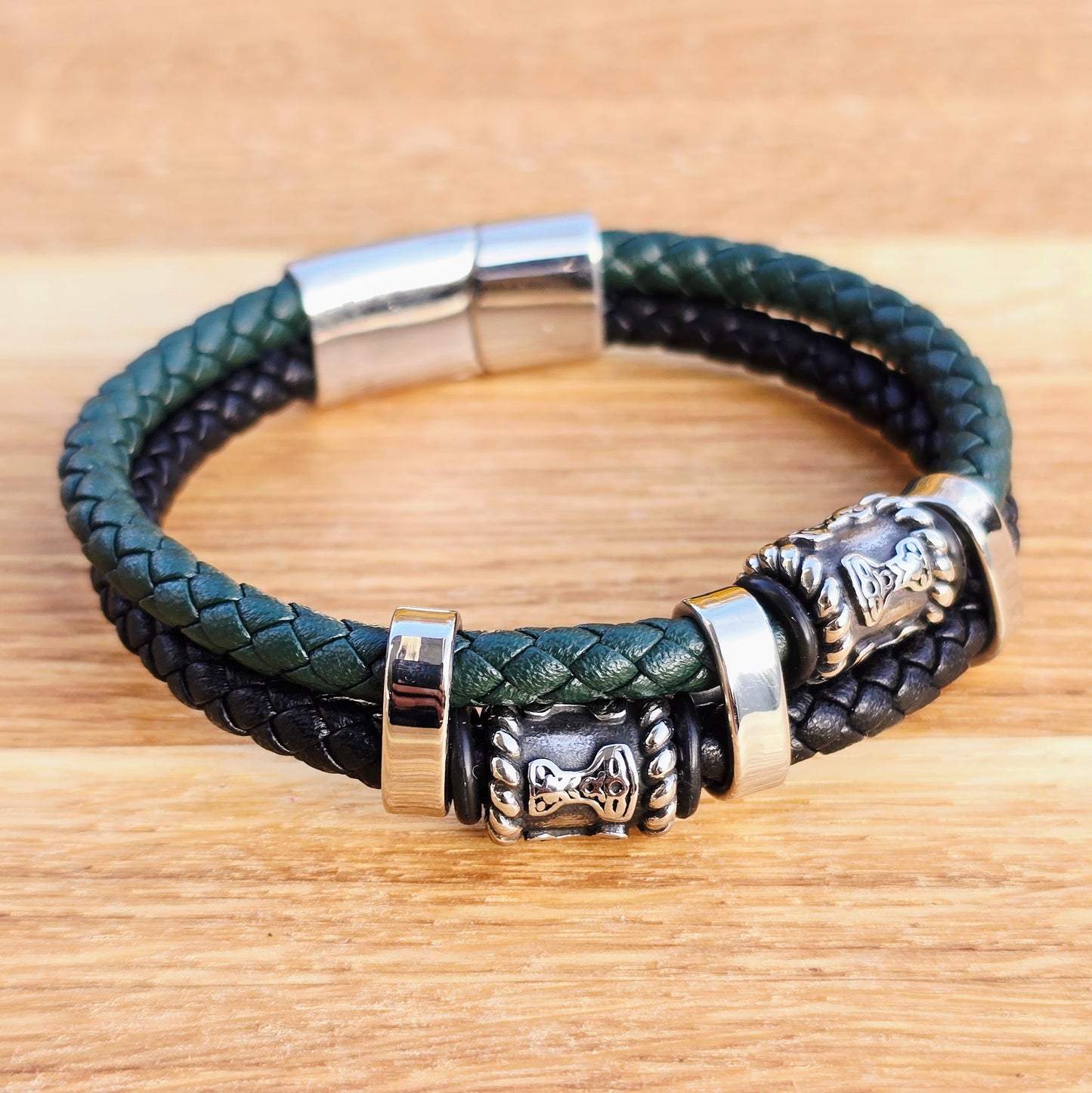 Mjölner Armband Leder schwarz / grün 