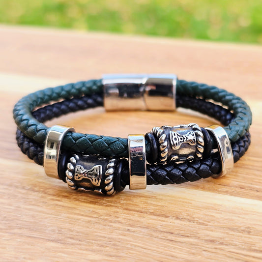 Mjölner Armband Leder schwarz / grün 