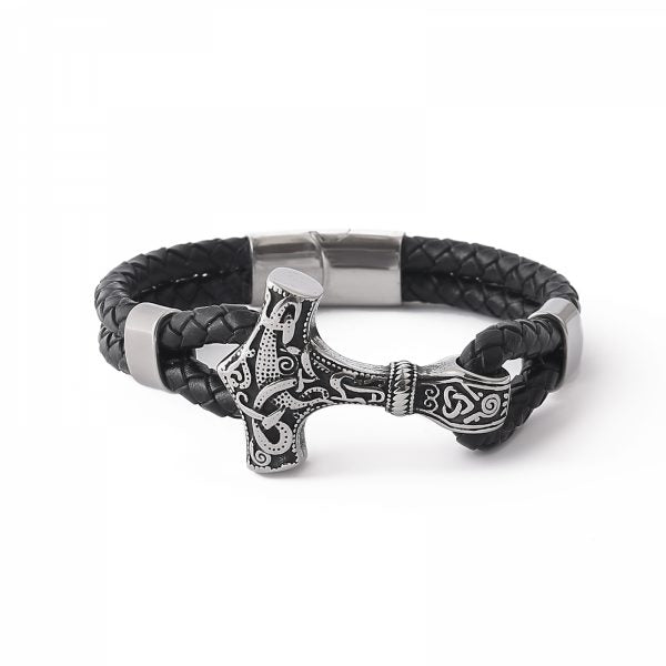 Armband "Mjölner Asgard Knot" Silver och Läder