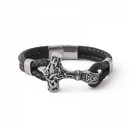 Armband "Mjölner Asgard Knot" Silver och Läder