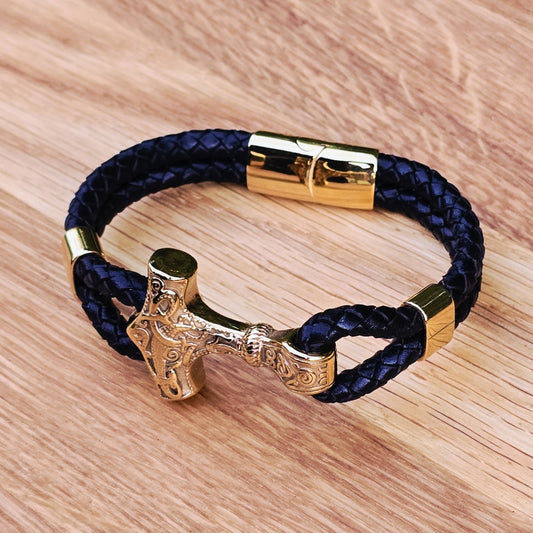 Armband "Mjölner Asgard Knot" Guld och Läder