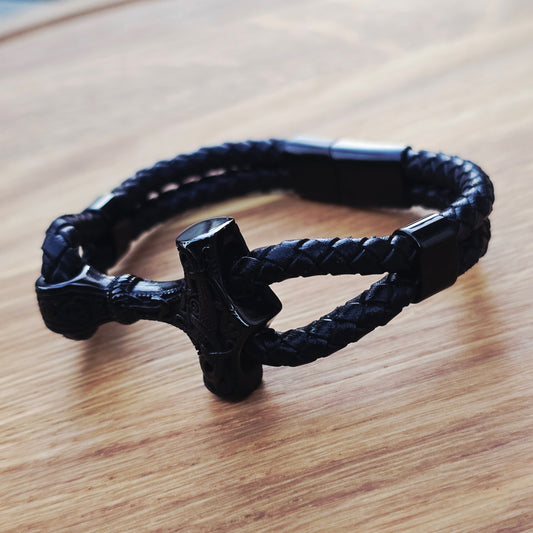 Armband "Mjölner Asgard Knot" Svart och Läder