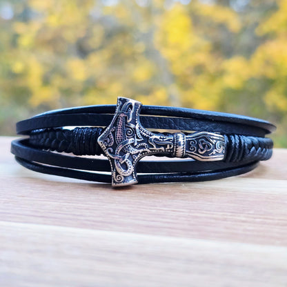 Bracelet Leather Mjönir-fimm 