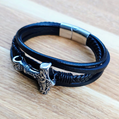 Bracelet Leather Mjönir-fimm 