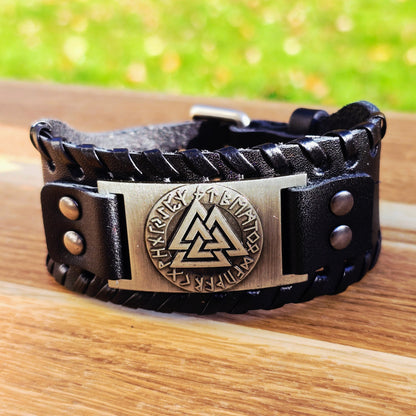 Armband Valknut Premiumleder (Schwarz)