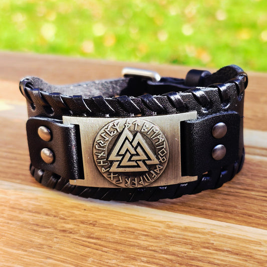 Armband Valknut Premiumäder Svart