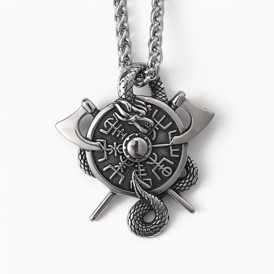 Halsband "Viking Vegvisir Skyddsamulett" Silver