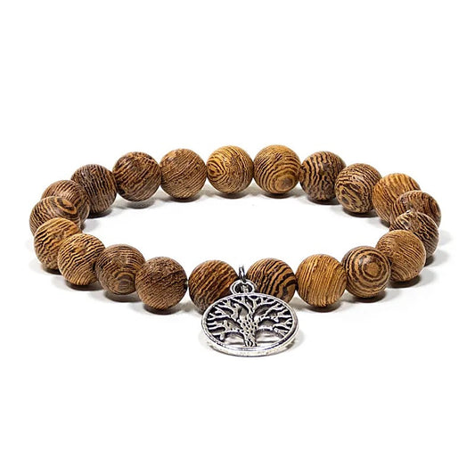 Mala/Bracelet in Wenge wood with Tree of Life, 8mm