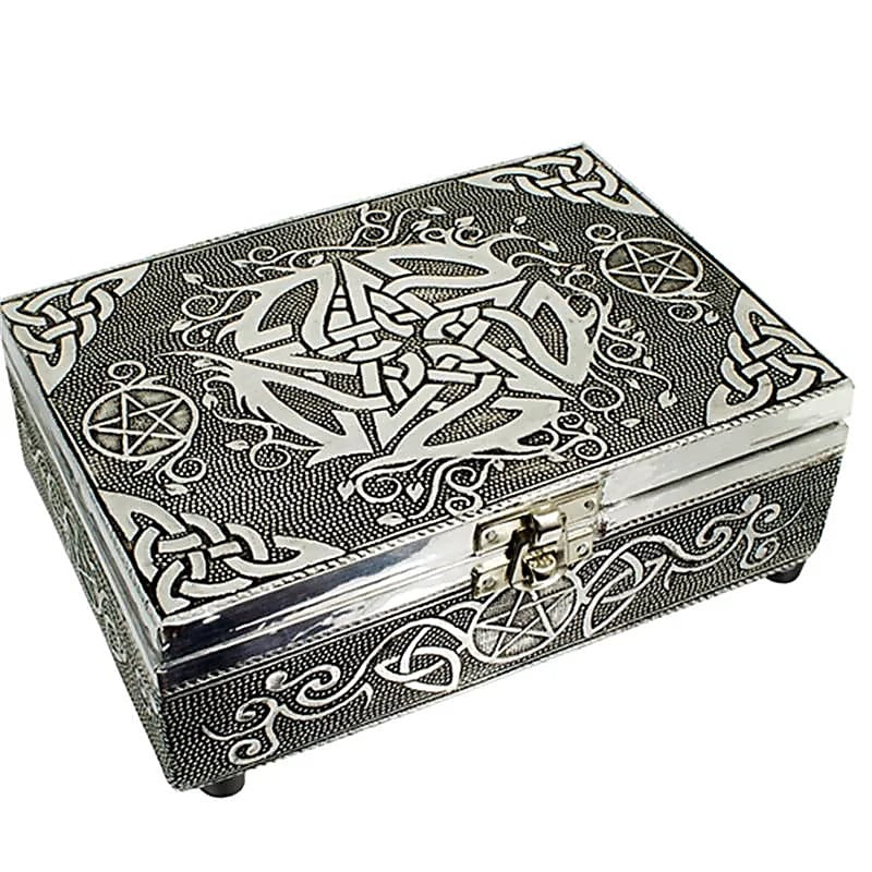 Schatulle mit Aluminiumrelief – Schmuck- &amp; Tarotbox „Pentagramm“