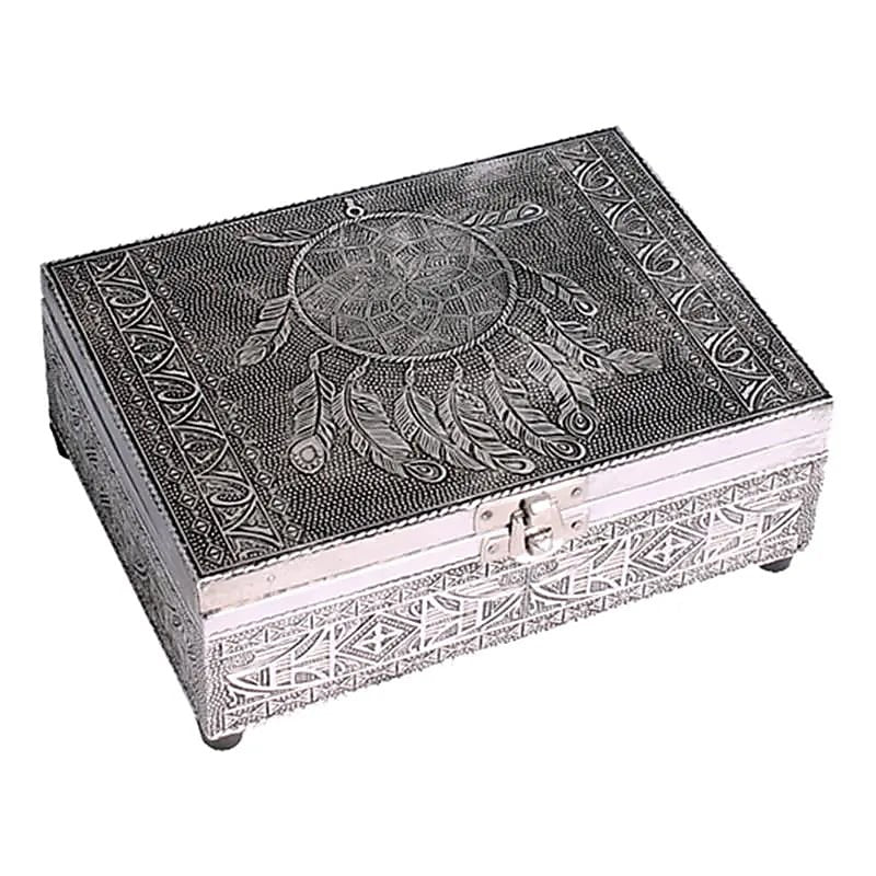 Schatulle mit Aluminiumrelief – Schmuck- &amp; Tarotbox „Traumfänger“