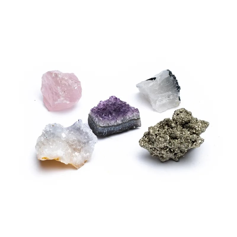 Gift set with 5 raw mineral stones