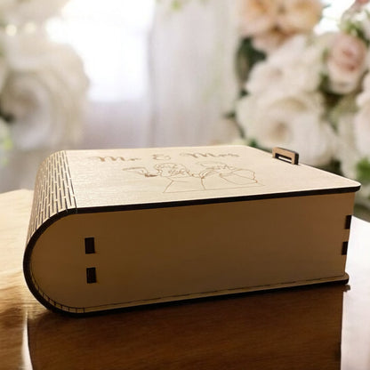 Hochzeitsgeschenk: Eine Holzkiste in Buchformat