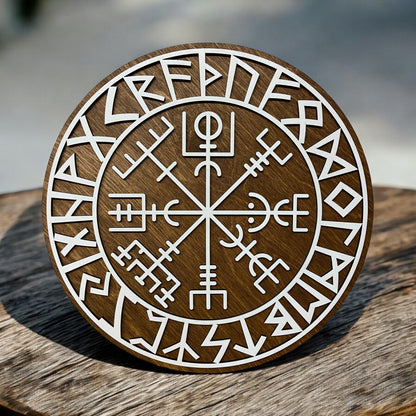 Väggdekoration – Vikingasköld med Runor & Vikingkompass 🛡️✨ - Typ 3, Vers. 3