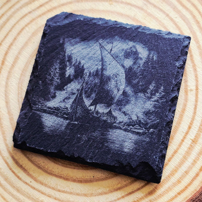 Slate Coasters 10x10cm – Viking Longship