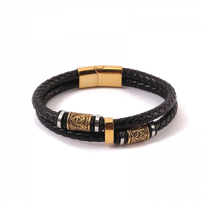 Läder Armband "Vegvisir och valknut dubbla" (2025)