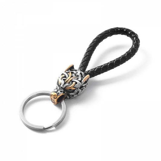 Wolf Key Chain Fenrir – Rostfritt Stål & Äkta Läder - Dual Tone