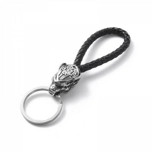 Wolf Key Chain Fenrir – Rostfritt Stål & Äkta Läder silver