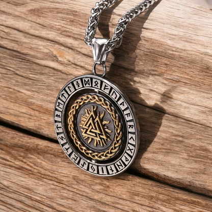Halsband "Viking Rotating Vegvisir och Valknut" (2025)